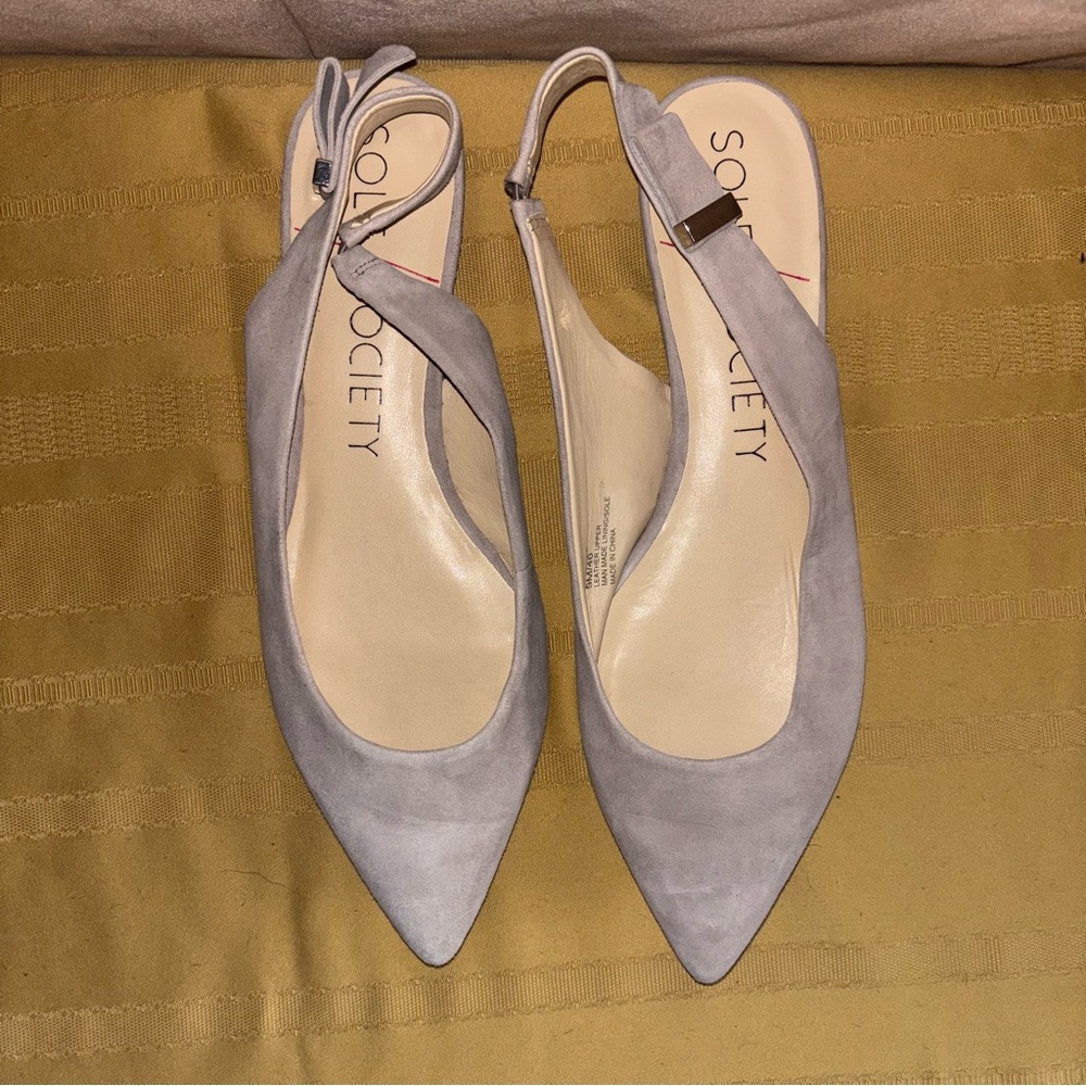Sole Society Gray Leather Heeled Slingbacks, Size 9 Medium